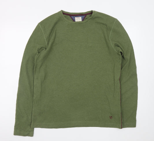 White Stuff Men's Green Long Sleeve Crew Neck Cotton Blend T-Shirt Size M