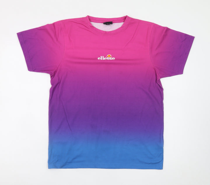 Ellesse Men's Multicoloured Gradient Polyester Crew Neck T-Shirt M