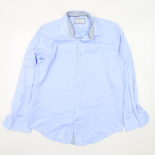 White Label Men's Blue Slim Fit Long Sleeve Formal Shirt 16.5in