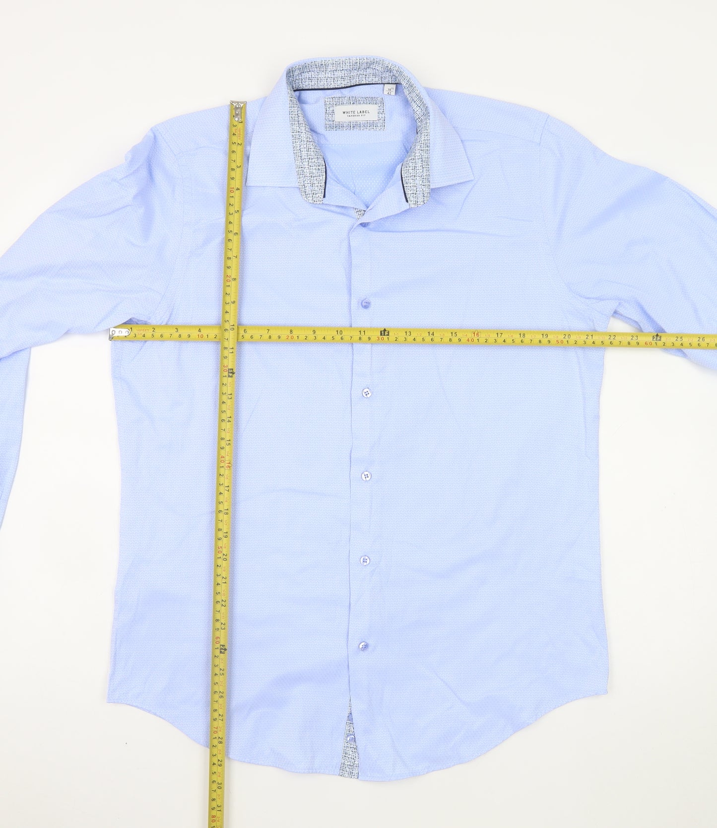 White Label Men's Blue Slim Fit Long Sleeve Formal Shirt 16.5in