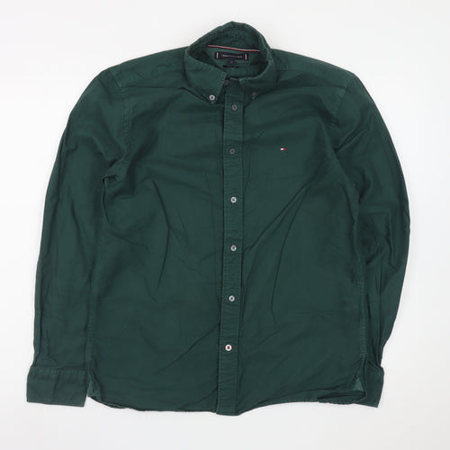 Tommy Hilfiger Men's Green Cotton Button-Up Shirt Size S Regular Fit