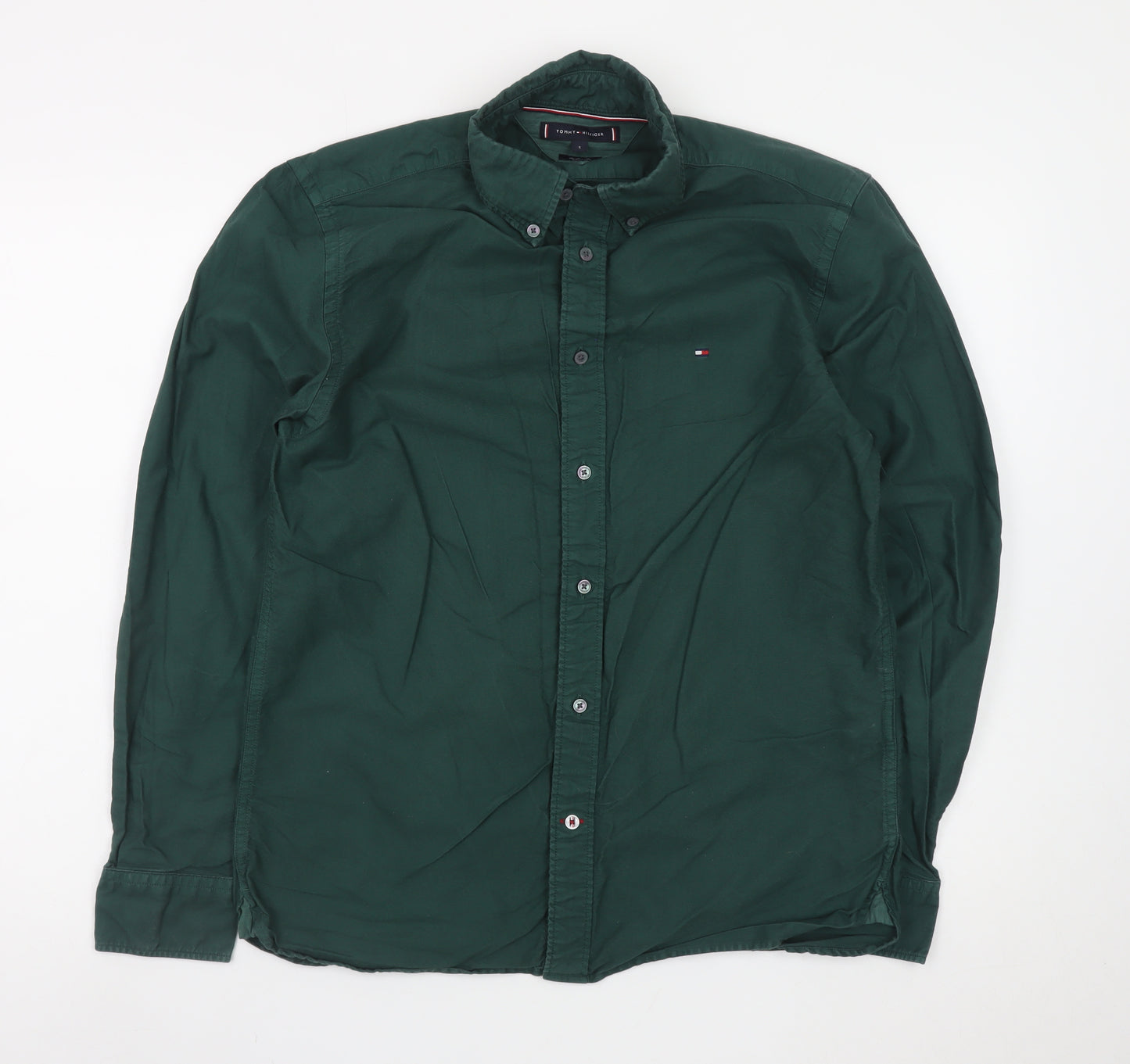 Tommy Hilfiger Men's Green Cotton Button-Up Shirt Size S Regular Fit