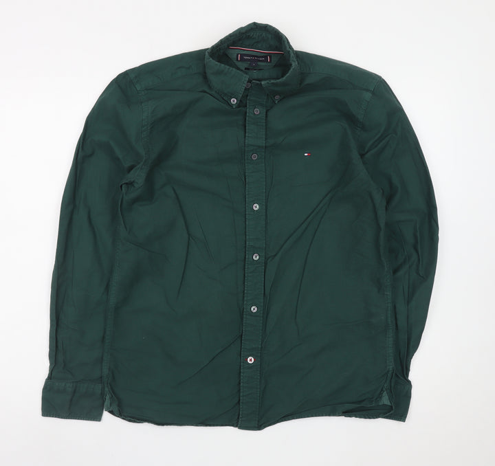 Tommy Hilfiger Men's Green Cotton Button-Up Shirt Size S Regular Fit