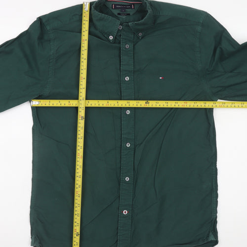 Tommy Hilfiger Men's Green Cotton Button-Up Shirt Size S Regular Fit