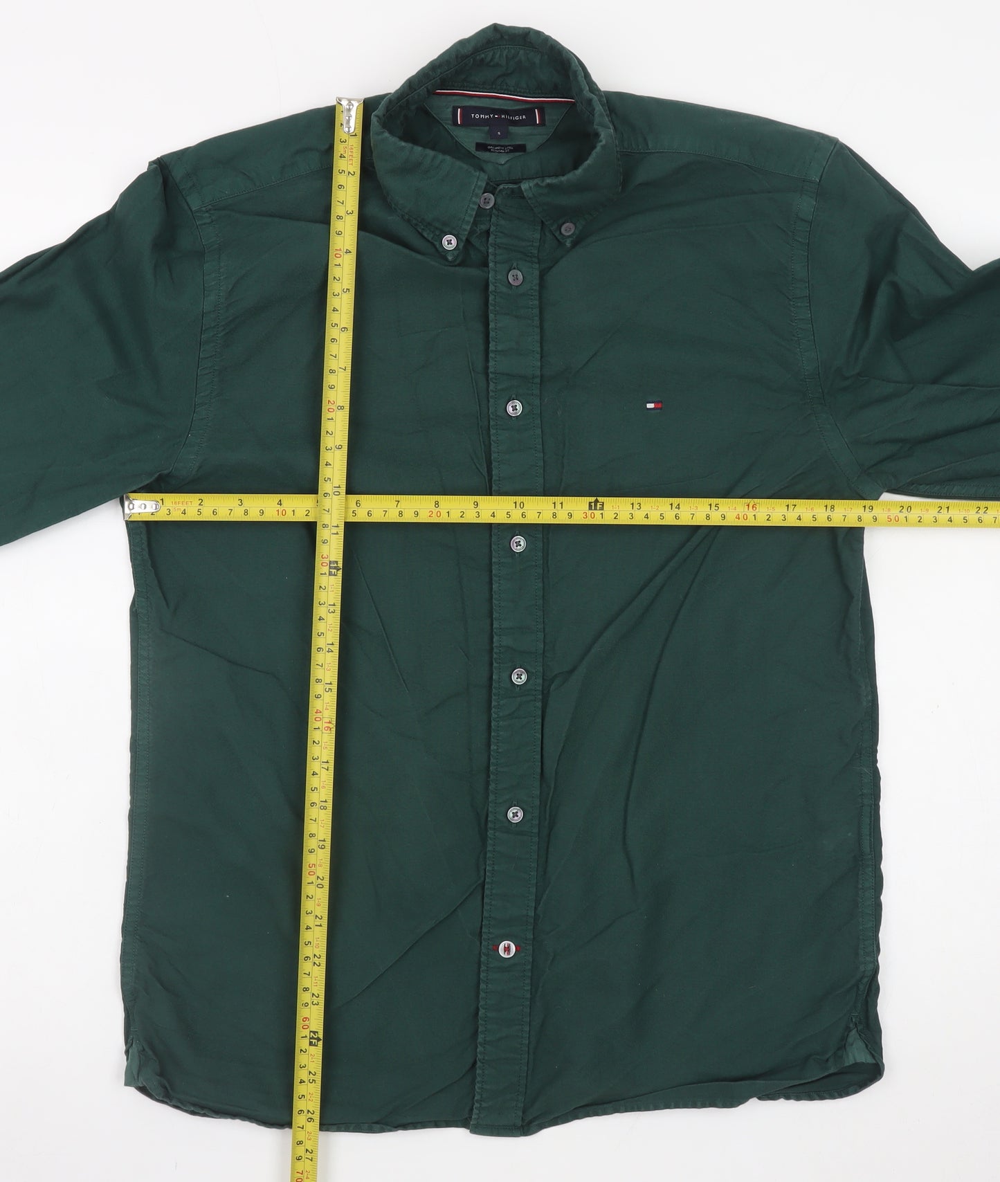 Tommy Hilfiger Men's Green Cotton Button-Up Shirt Size S Regular Fit