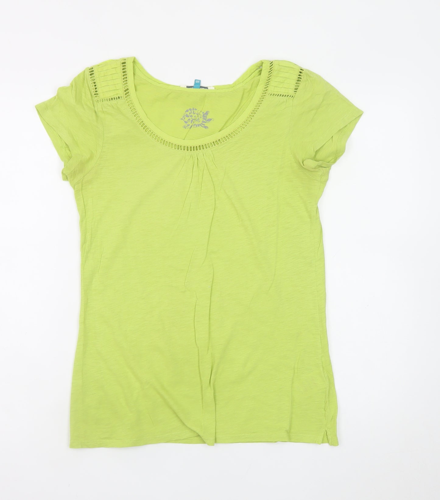 White Stuff Women's Green Cotton Short Sleeve Scoop Neck T-Shirt Size 10