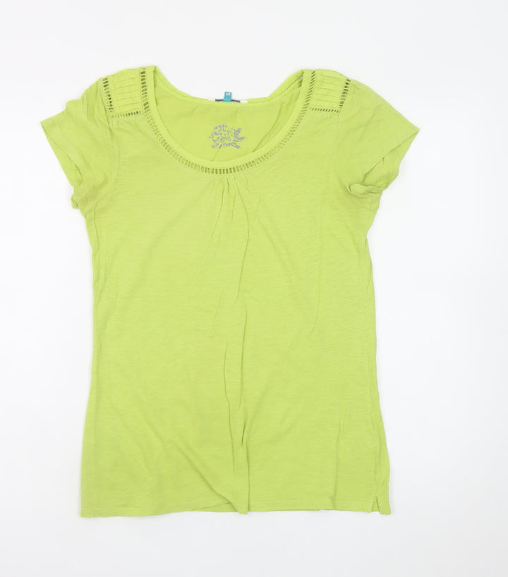 White Stuff Women's Green Cotton Short Sleeve Scoop Neck T-Shirt Size 10