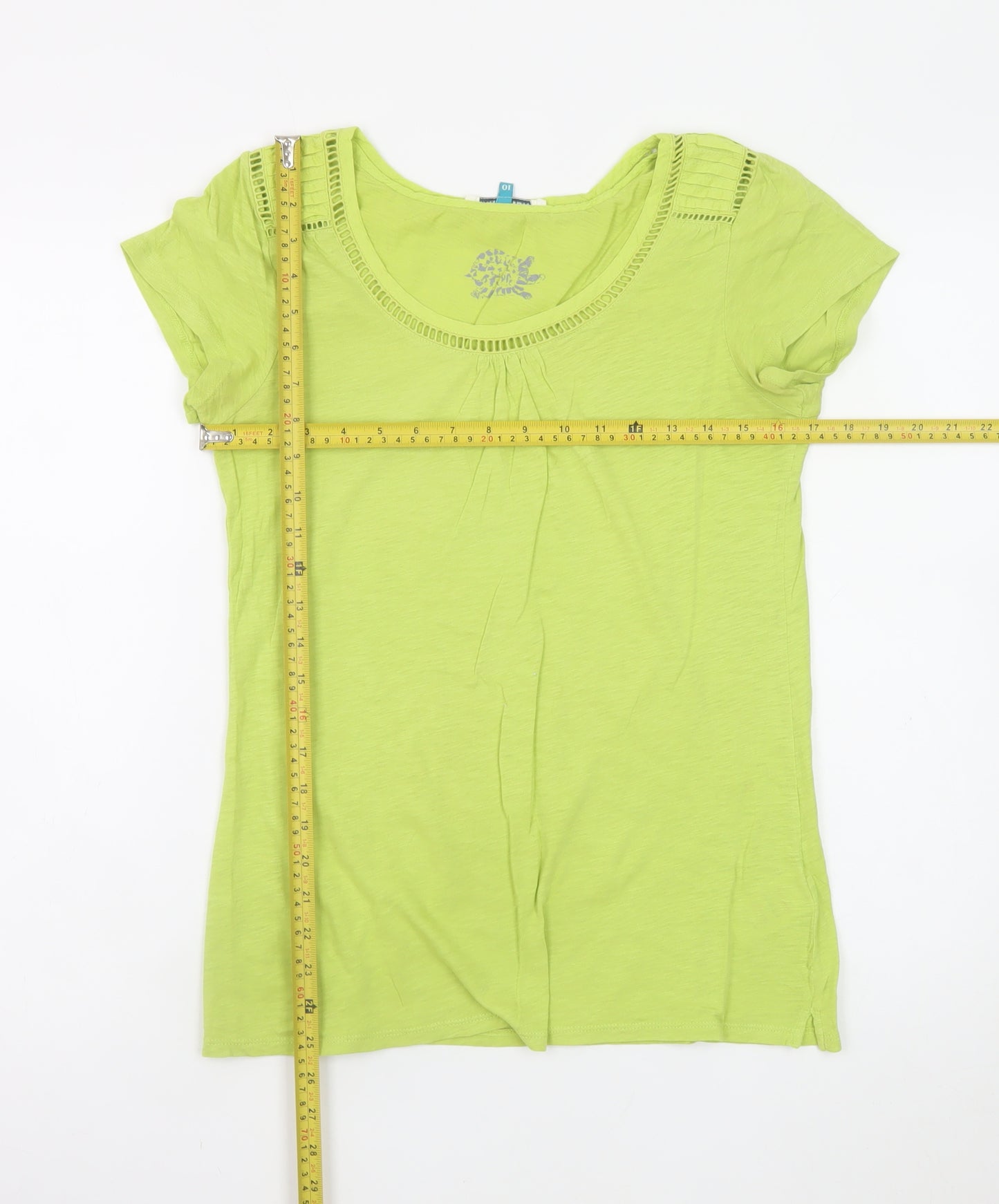 White Stuff Women's Green Cotton Short Sleeve Scoop Neck T-Shirt Size 10