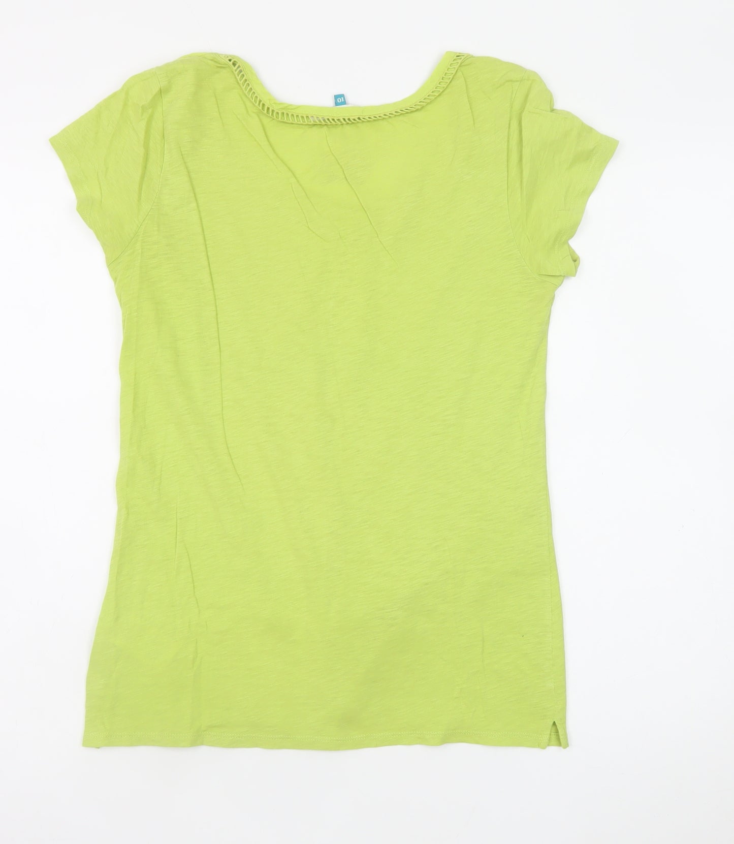 White Stuff Women's Green Cotton Short Sleeve Scoop Neck T-Shirt Size 10