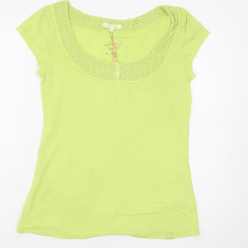 White Stuff Women’s Green Cotton Short Sleeve Scoop Neck T-Shirt Size 12