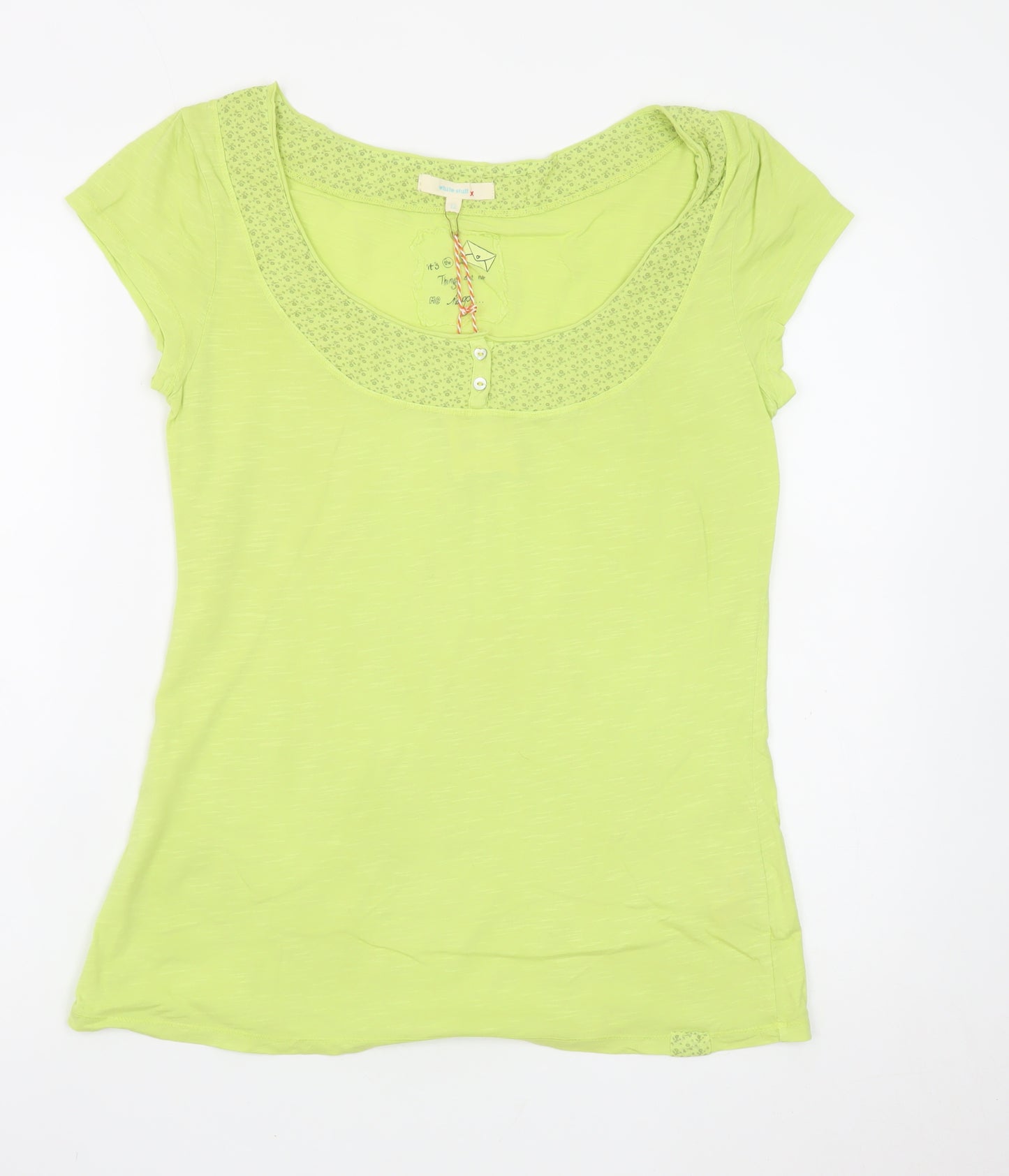 White Stuff Women’s Green Cotton Short Sleeve Scoop Neck T-Shirt Size 12