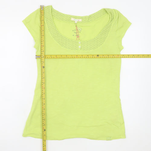 White Stuff Women’s Green Cotton Short Sleeve Scoop Neck T-Shirt Size 12