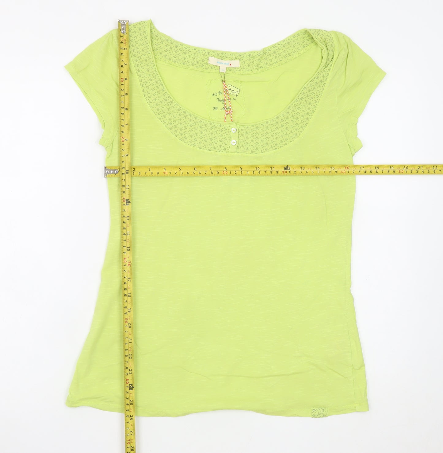 White Stuff Women’s Green Cotton Short Sleeve Scoop Neck T-Shirt Size 12