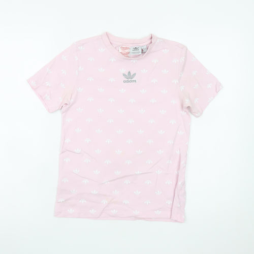 Adidas Girls Pink Logo T-Shirt 11-12 Years Cotton Short Sleeve Casual Top