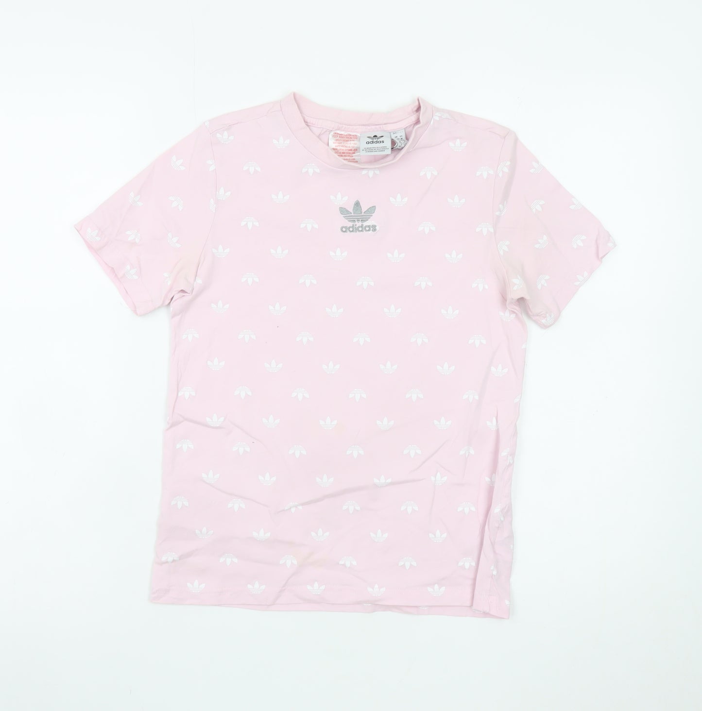 Adidas Girls Pink Logo T-Shirt 11-12 Years Cotton Short Sleeve Casual Top