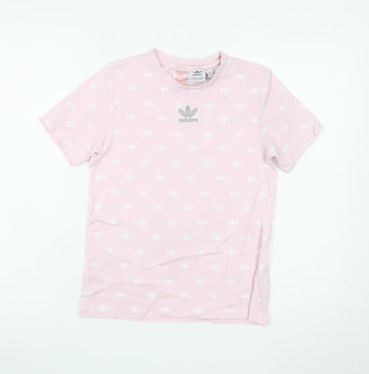 Adidas Girls Pink Logo T-Shirt 11-12 Years Cotton Short Sleeve Casual Top