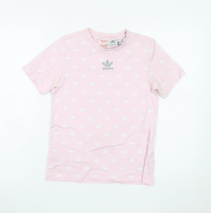 Adidas Girls Pink Logo T-Shirt 11-12 Years Cotton Short Sleeve Casual Top