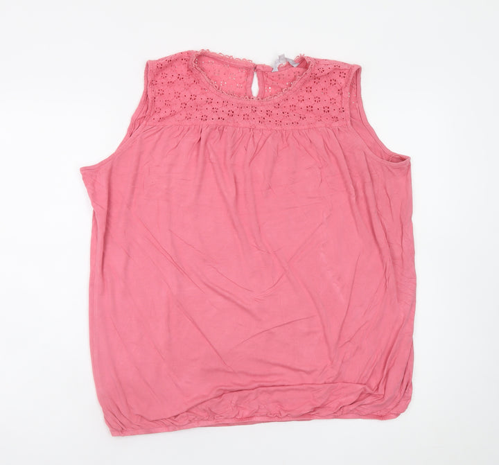 Red Herring Womens Pink Cotton Sleeveless Tunic Blouse Size 20