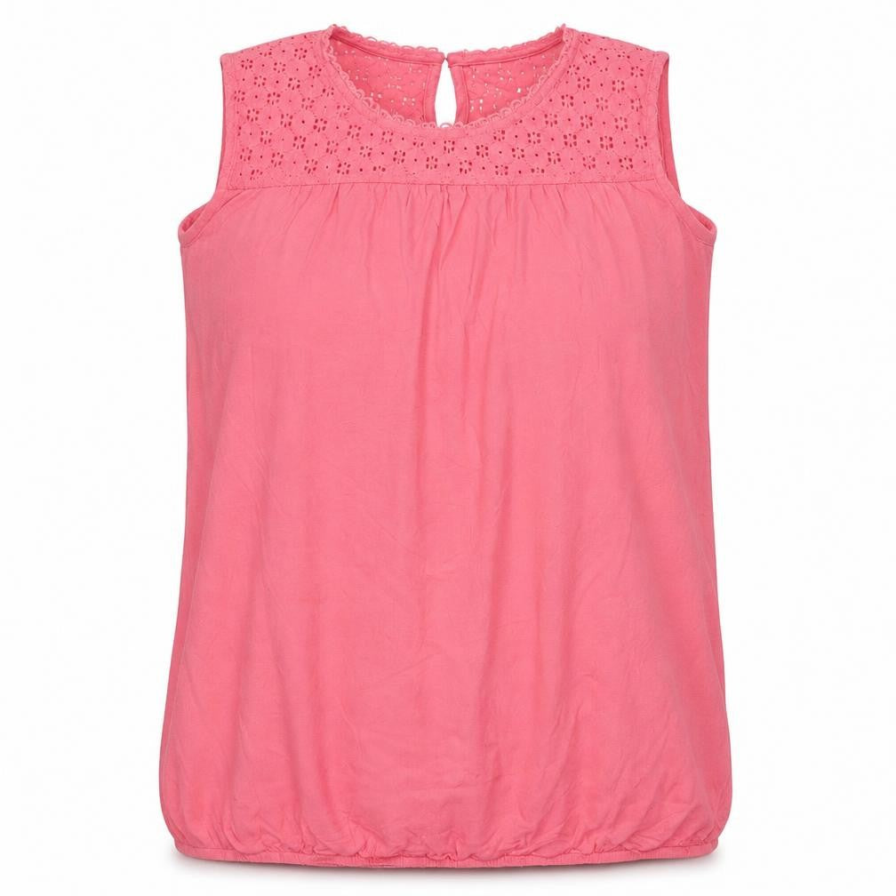 Front view of Red Herring women’s pink cotton sleeveless tunic blouse, size UK 20