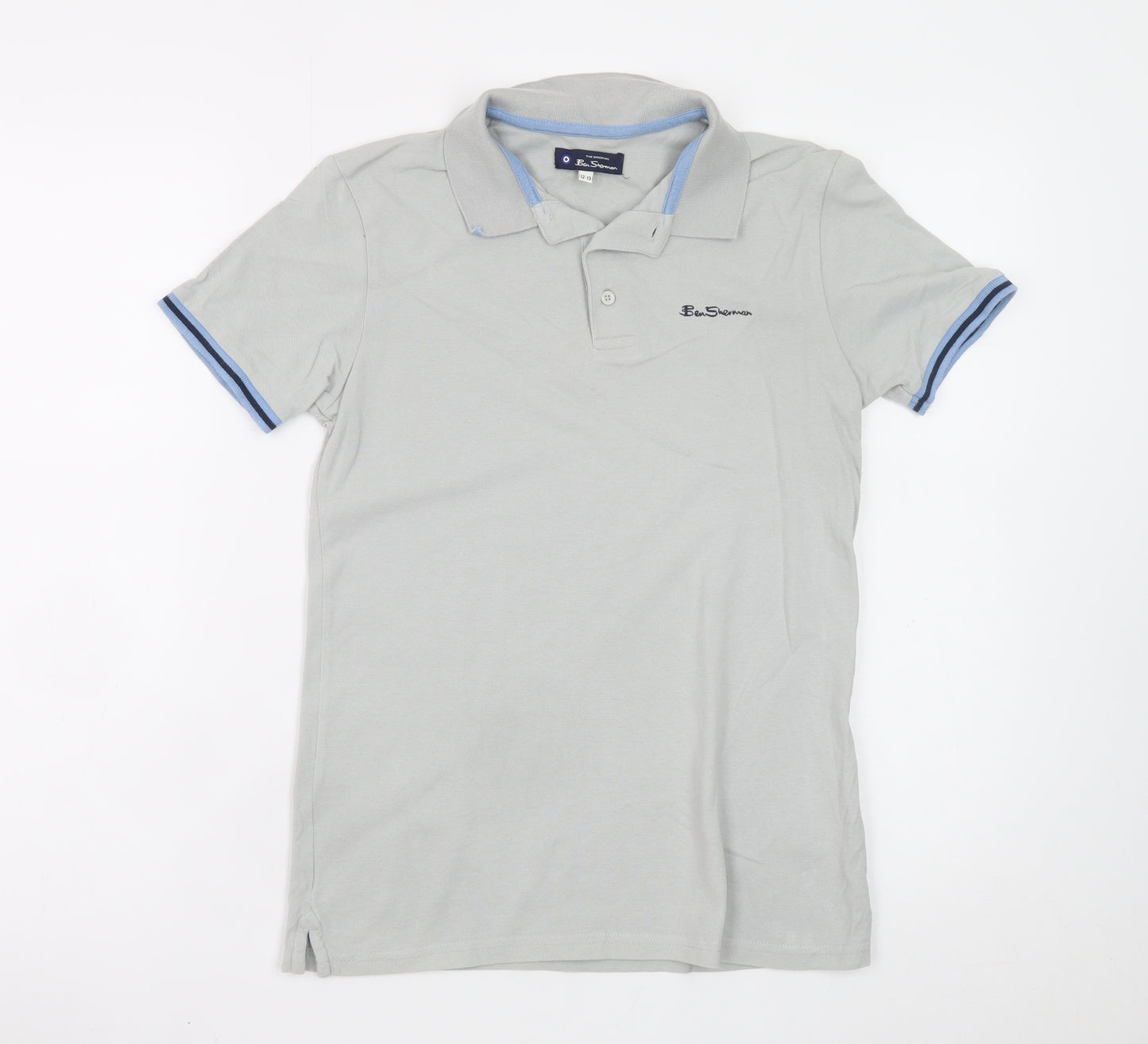 Ben Sherman Boys Grey Cotton Polo Shirt 12-13 Years Short Sleeve Logo