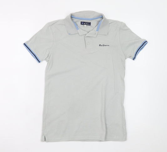 Ben Sherman Boys Grey Cotton Polo Shirt 12-13 Years Short Sleeve Logo