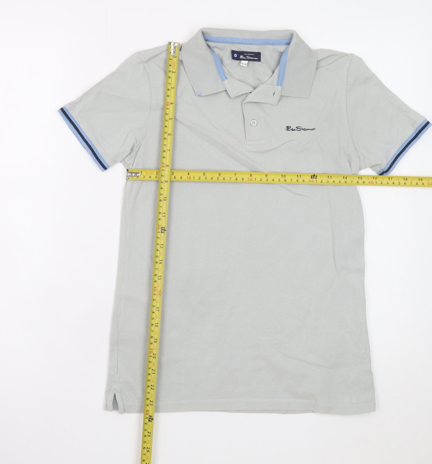 Ben Sherman Boys Grey Cotton Polo Shirt 12-13 Years Short Sleeve Logo