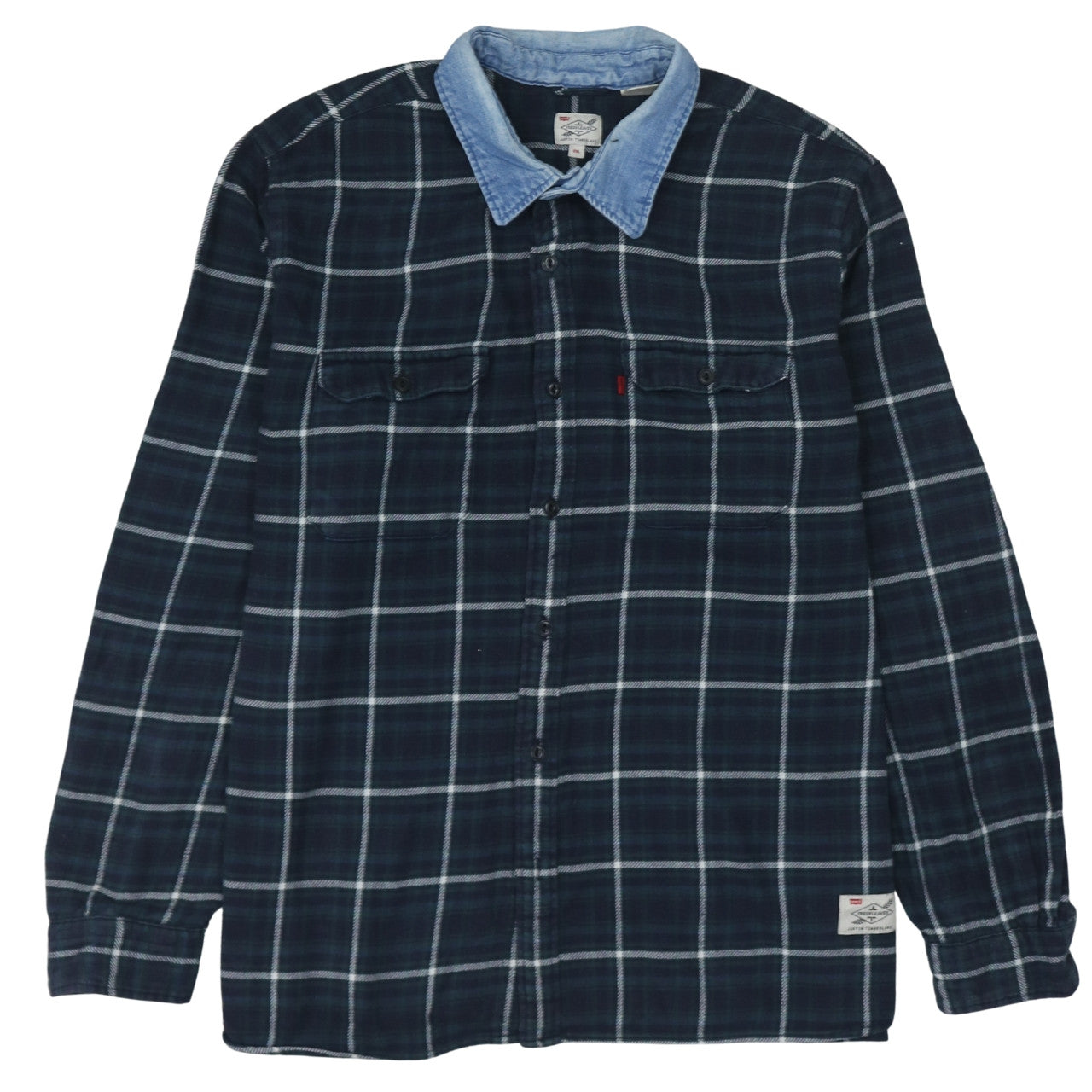 Levi's Men Blue Check Flannel Shirt XXL Long Sleeve Denim Collar
