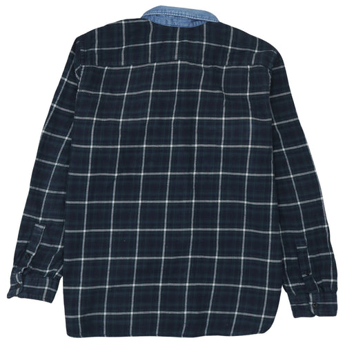 Levi's Men Blue Check Flannel Shirt XXL Long Sleeve Denim Collar