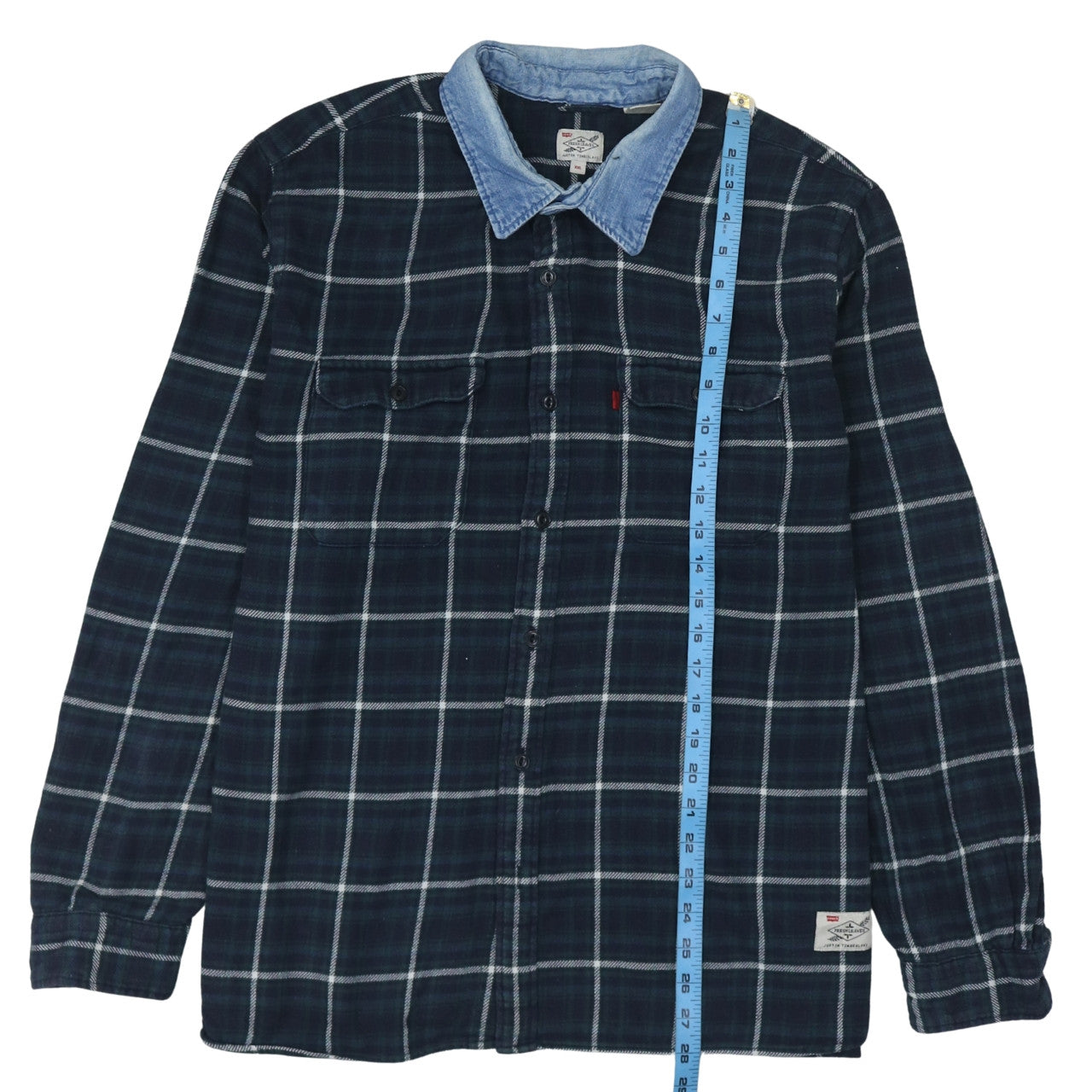 Levi's Men Blue Check Flannel Shirt XXL Long Sleeve Denim Collar