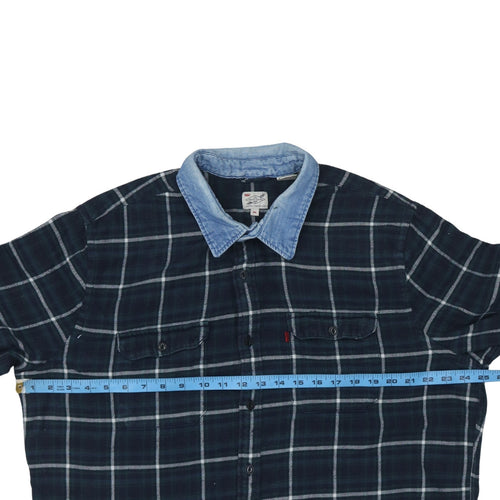 Levi's Men Blue Check Flannel Shirt XXL Long Sleeve Denim Collar