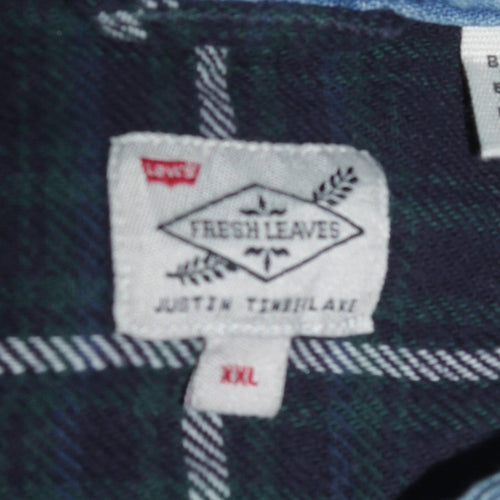 Levi's Men Blue Check Flannel Shirt XXL Long Sleeve Denim Collar