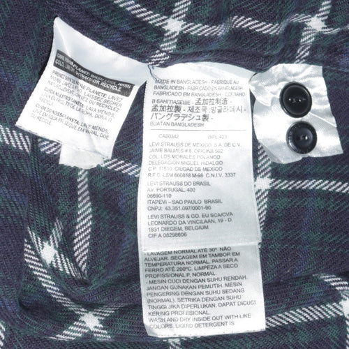 Levi's Men Blue Check Flannel Shirt XXL Long Sleeve Denim Collar