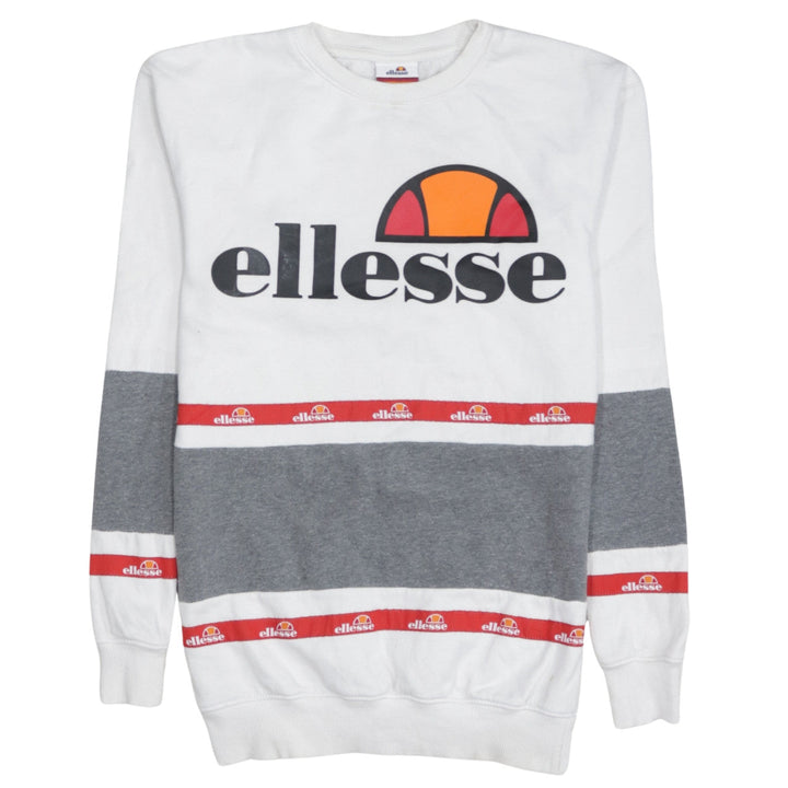 Ellesse Womens White Grey Logo Pullover Sweatshirt UK 4