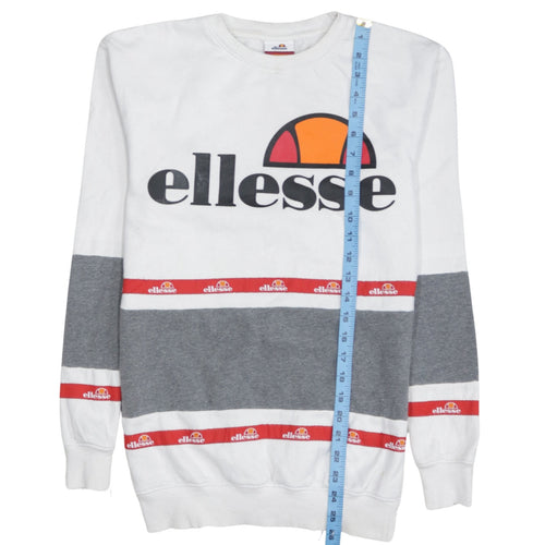 Ellesse Womens White Grey Logo Pullover Sweatshirt UK 4