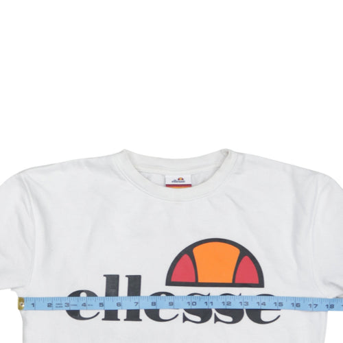 Ellesse Womens White Grey Logo Pullover Sweatshirt UK 4