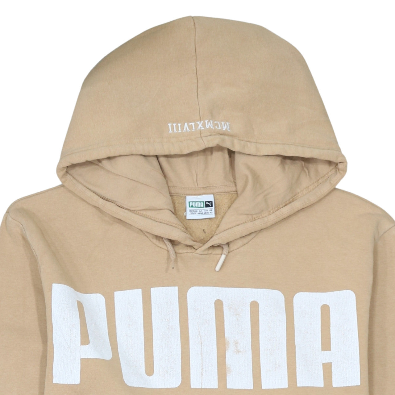 Puma Men Beige XS Pullover Hoodie Graphic Print Logo Cotton Blend