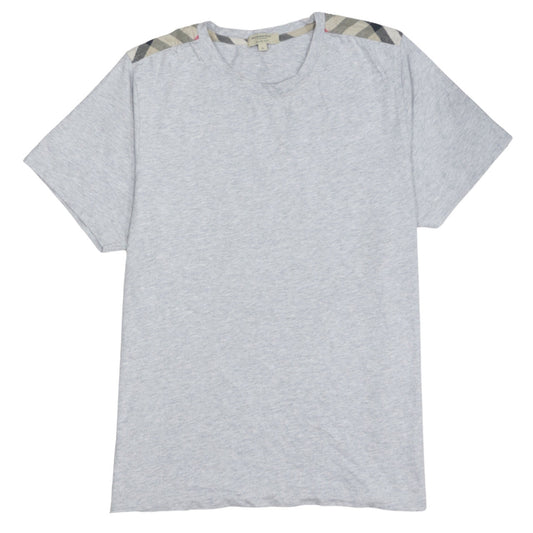 Burberry London Men's Grey Check Shoulder Slim Fit Cotton T-Shirt L