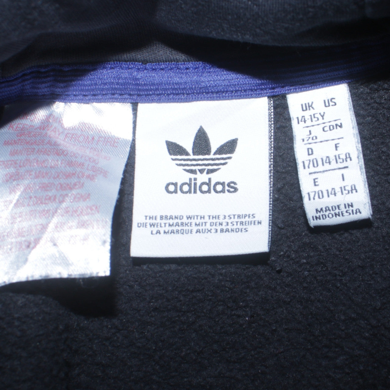 Adidas Boys Black & Blue Pullover Hoodie 14-15 Years Cotton Logo Sportswear