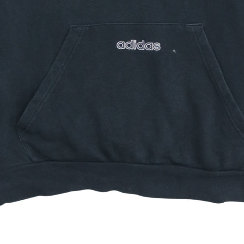 Adidas Boys Black & Blue Pullover Hoodie 14-15 Years Cotton Logo Sportswear