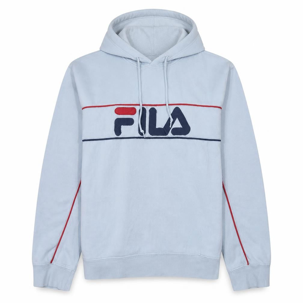 Front view of Fila Women Light Blue Pullover Hoodie XL Cotton Blend Logo