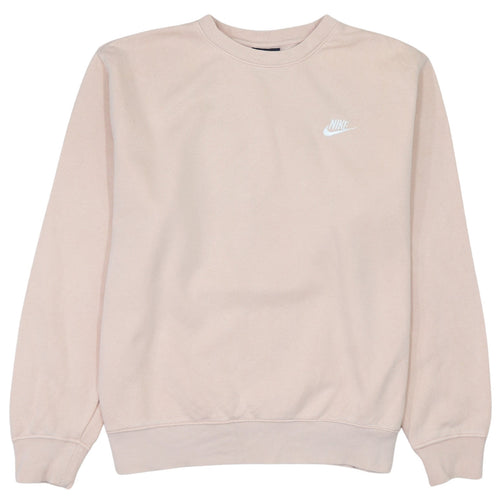 Nike Women Beige Cotton Pullover Sweatshirt M Crew Neck Logo