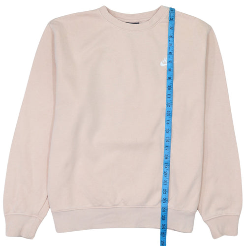 Nike Women Beige Cotton Pullover Sweatshirt M Crew Neck Logo