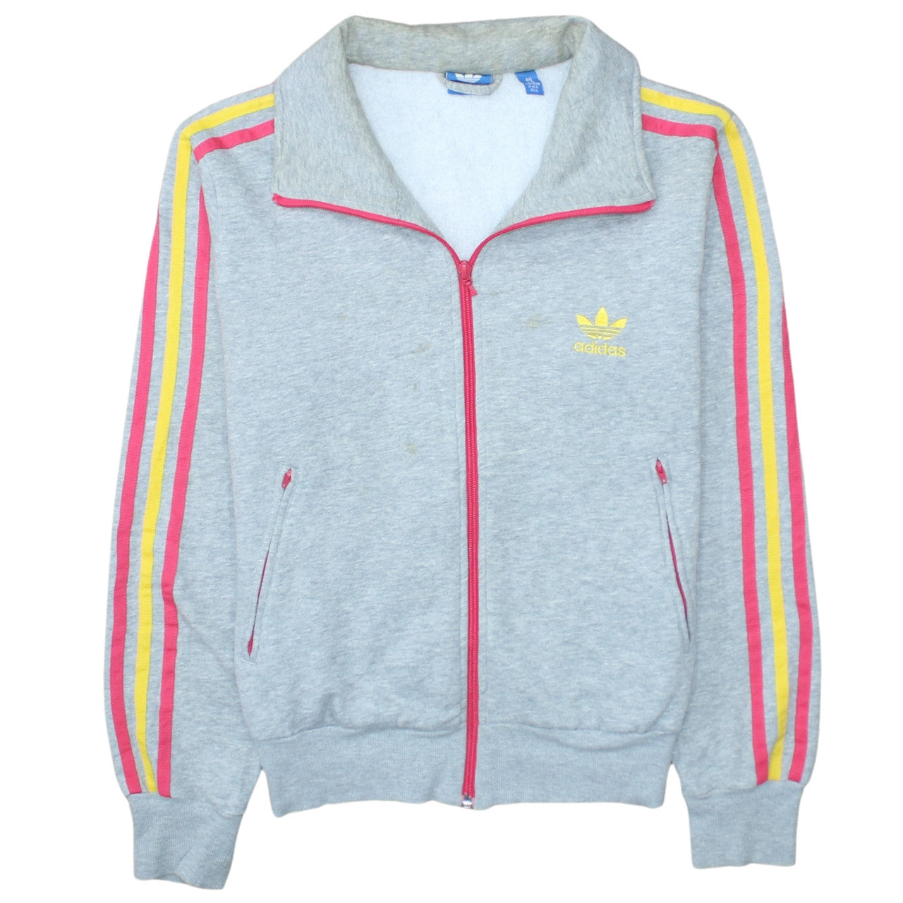 Adidas Women's Grey Full Zip Hoodie Size 12 with Pink Yellow Stripes