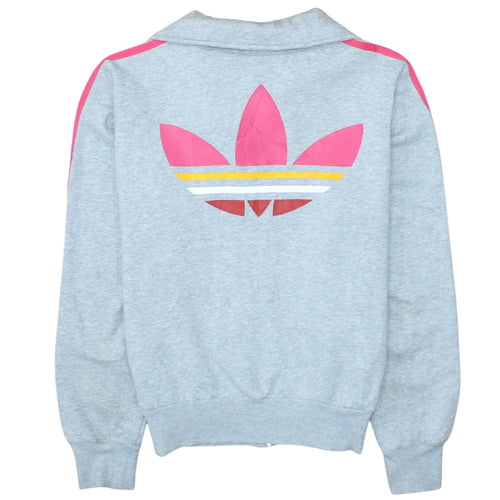 Adidas Women's Grey Full Zip Hoodie Size 12 with Pink Yellow Stripes