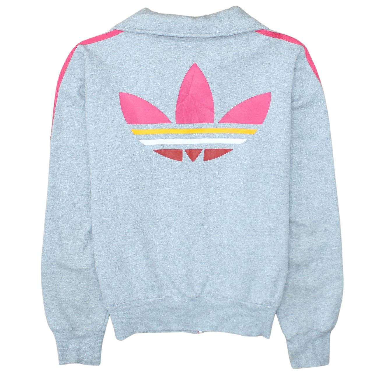 Adidas Women's Grey Full Zip Hoodie Size 12 with Pink Yellow Stripes