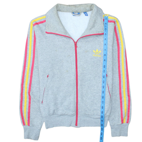 Adidas Women's Grey Full Zip Hoodie Size 12 with Pink Yellow Stripes