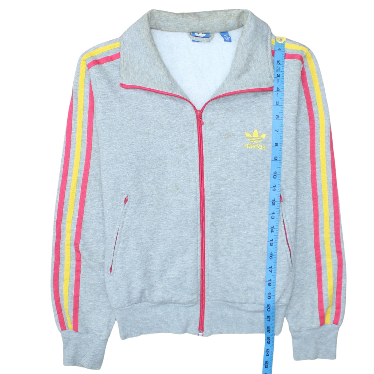 Adidas Women's Grey Full Zip Hoodie Size 12 with Pink Yellow Stripes