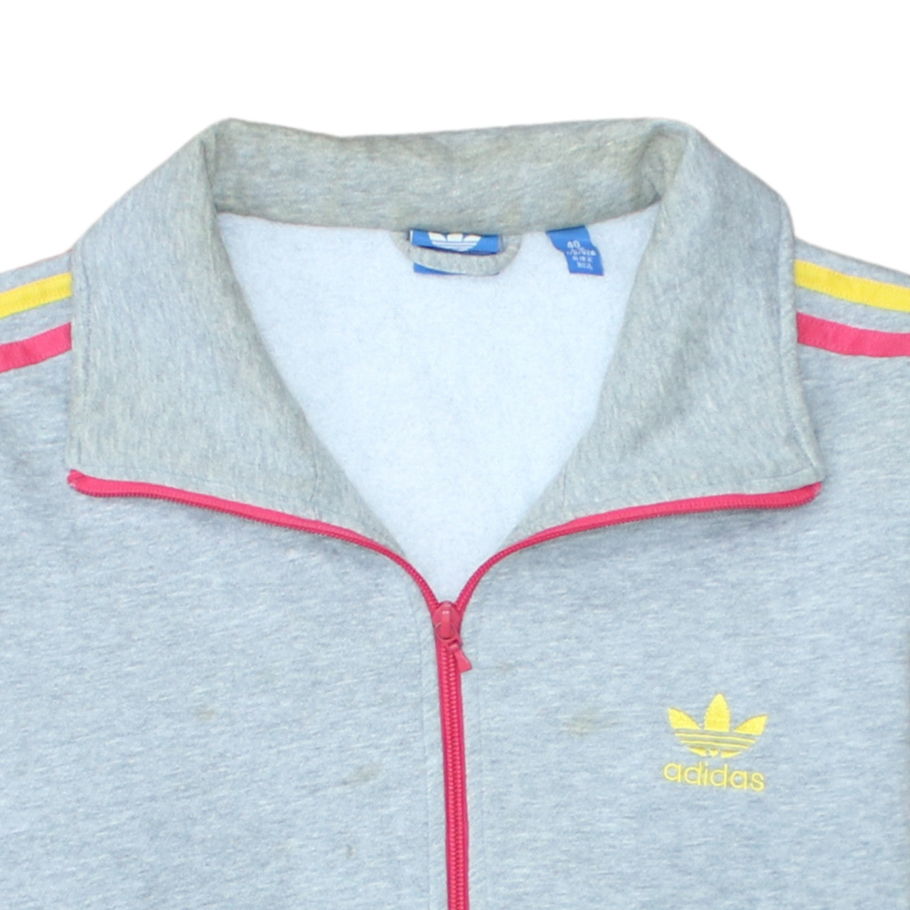 Adidas Women's Grey Full Zip Hoodie Size 12 with Pink Yellow Stripes