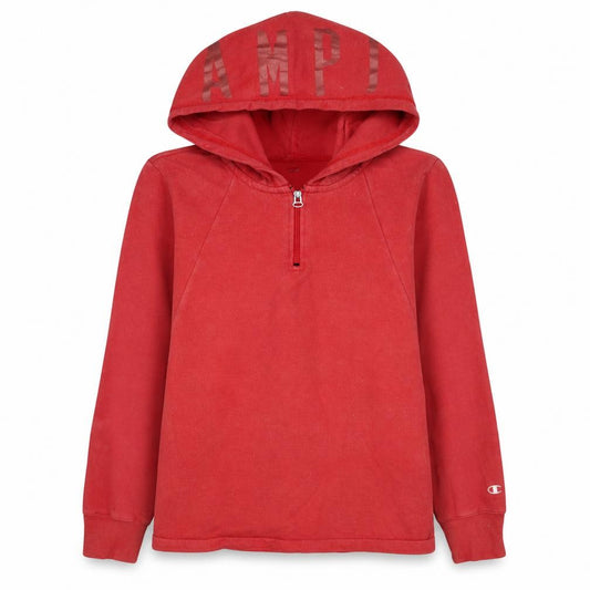 Front view of Champion women’s red xl 1/2 zip hoodie cotton blend casual wear