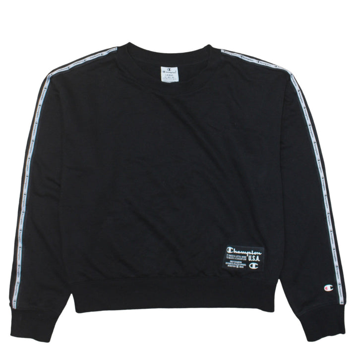 Champion Women’s Black Large Logo Tape Crew Neck Sweatshirt